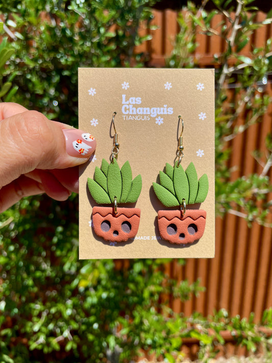 Handmade Agave Talavera Pot Earrings with Skull – Nickel-Free Halloween Jewelry