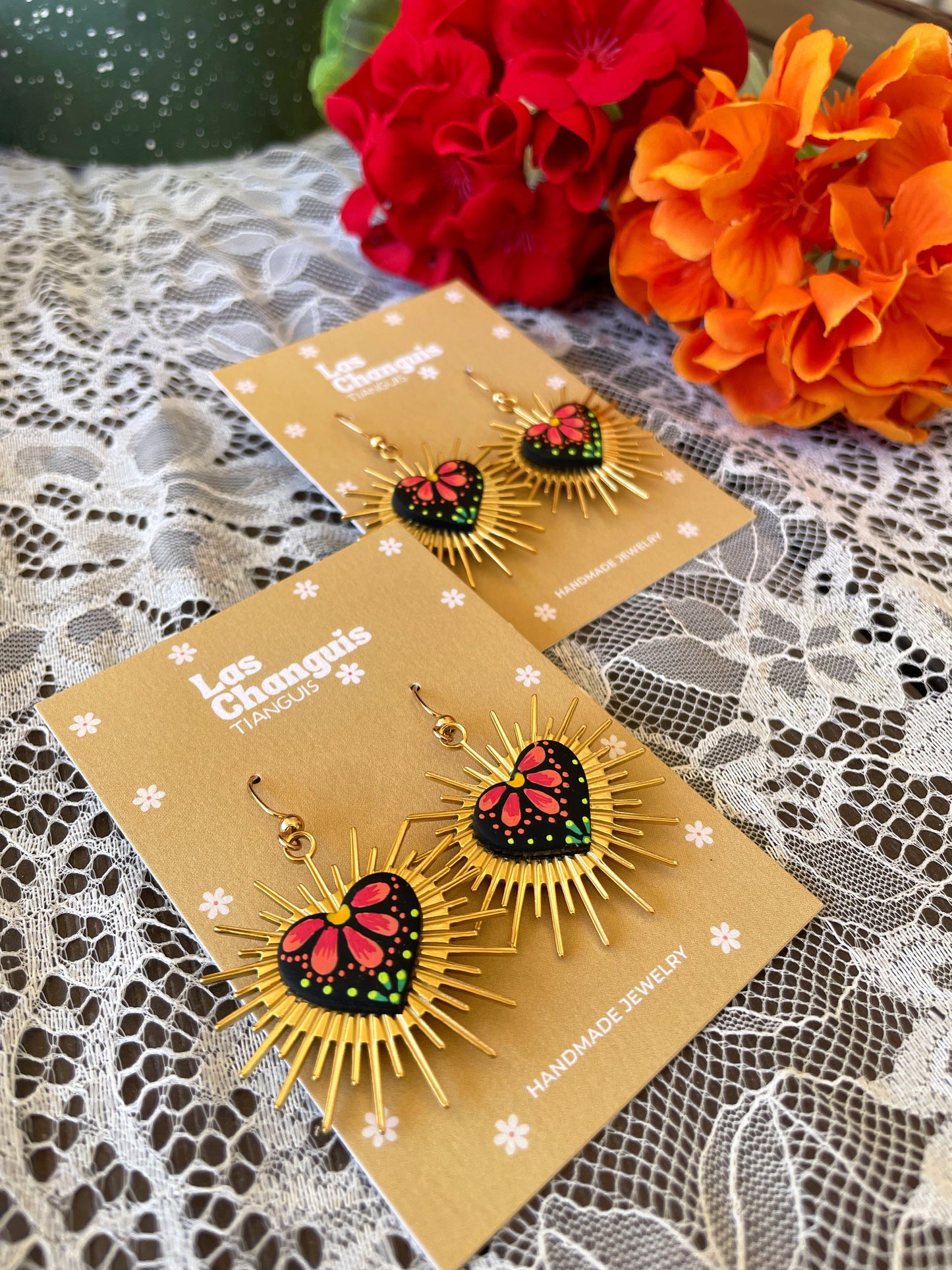 Handmade Sacred Heart Earrings – Mexican Folk Art Inspired Jewelry