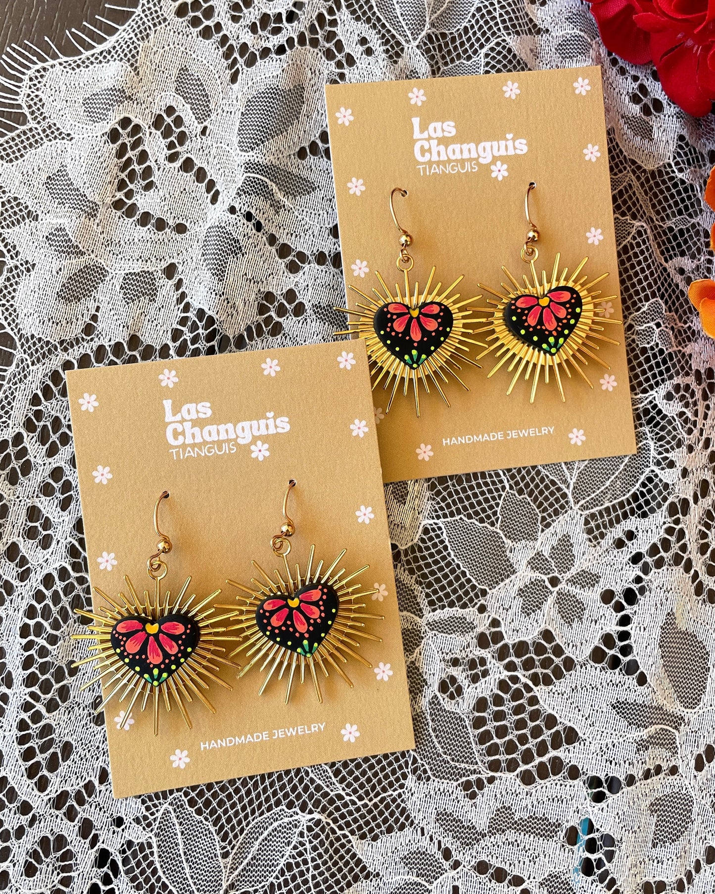 Handmade Sacred Heart Earrings – Mexican Folk Art Inspired Jewelry