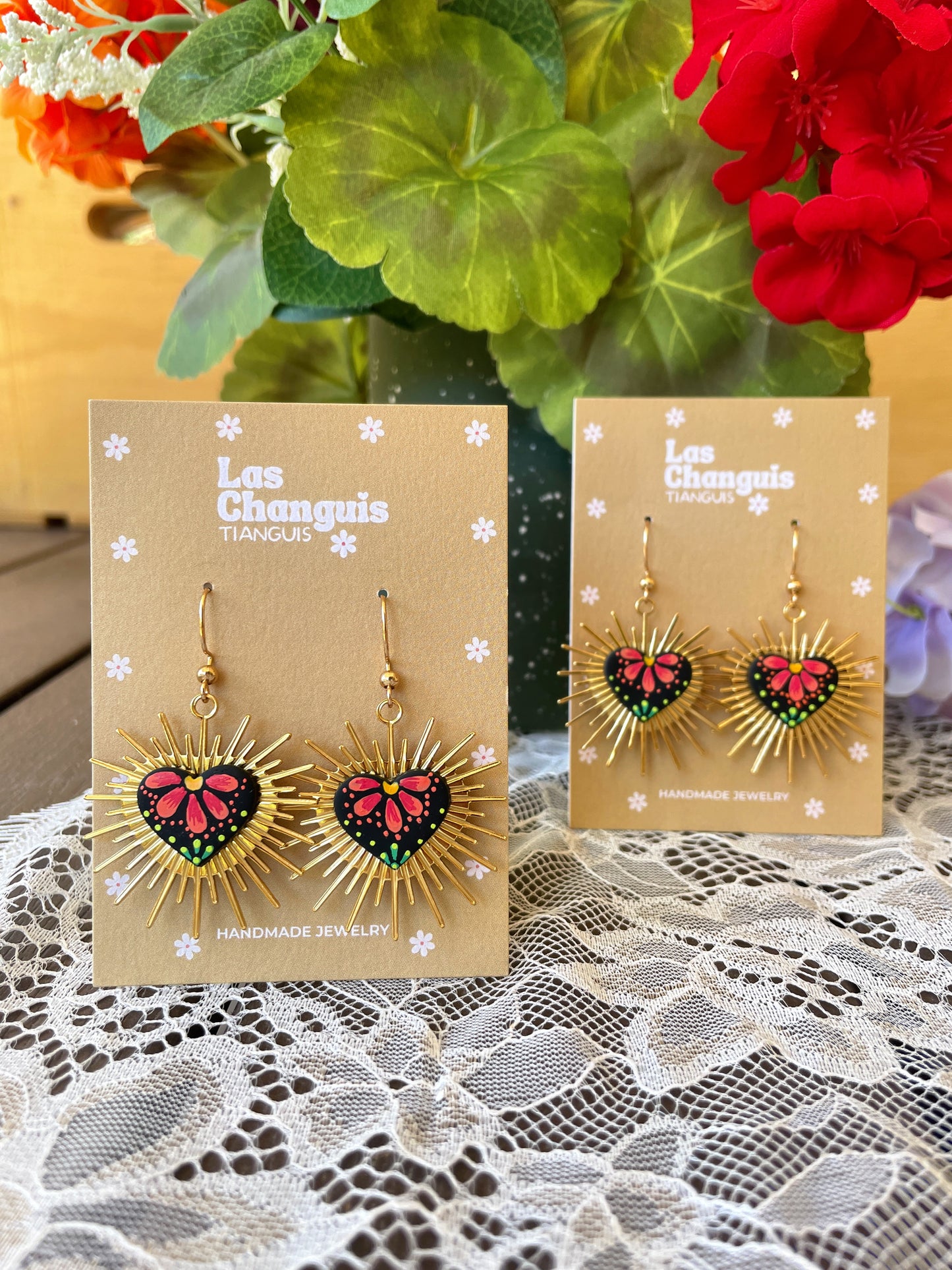 Handmade Sacred Heart Earrings – Mexican Folk Art Inspired Jewelry