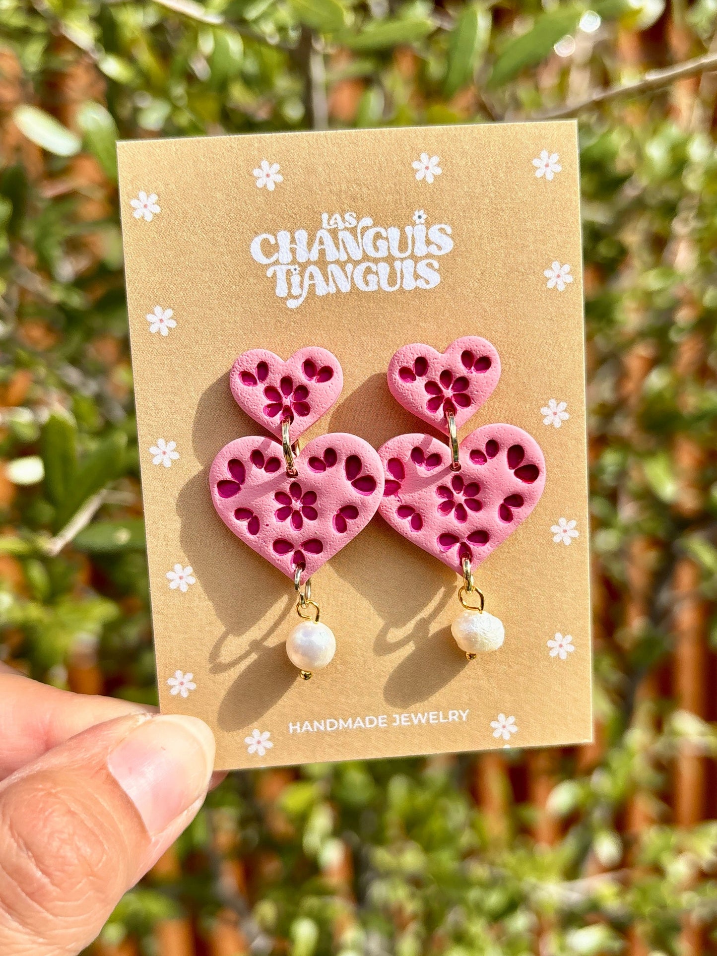 Talavera-Inspired Heart Earrings with Pearl Charm