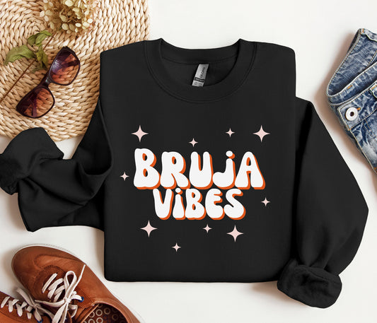 70s Retro Bruja Vibes Halloween Sweater with Stellar Charm