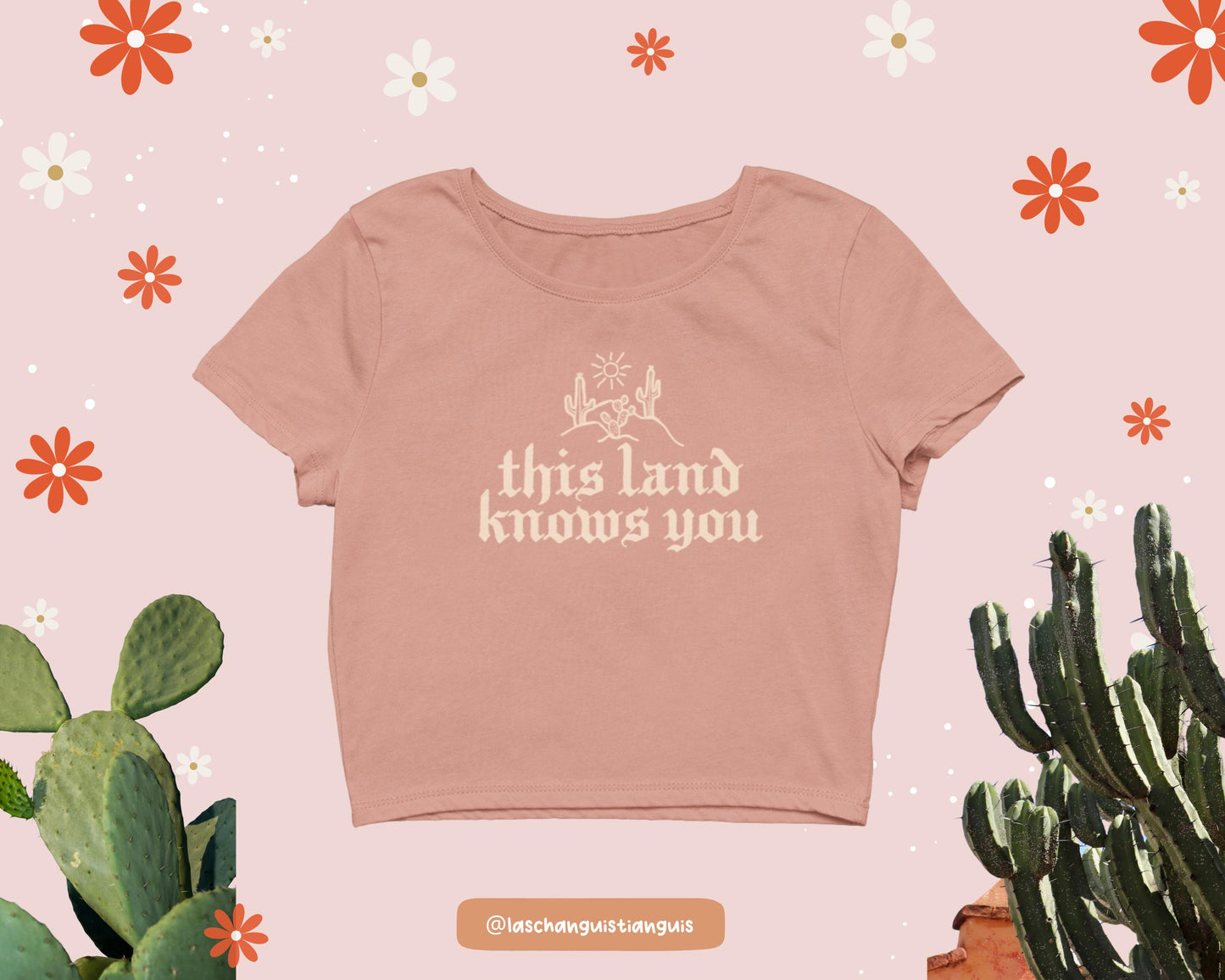 Desert Roots Boxy Crop Top – Latina Handmade T-Shirt in Antique Yellow & Desert Pink