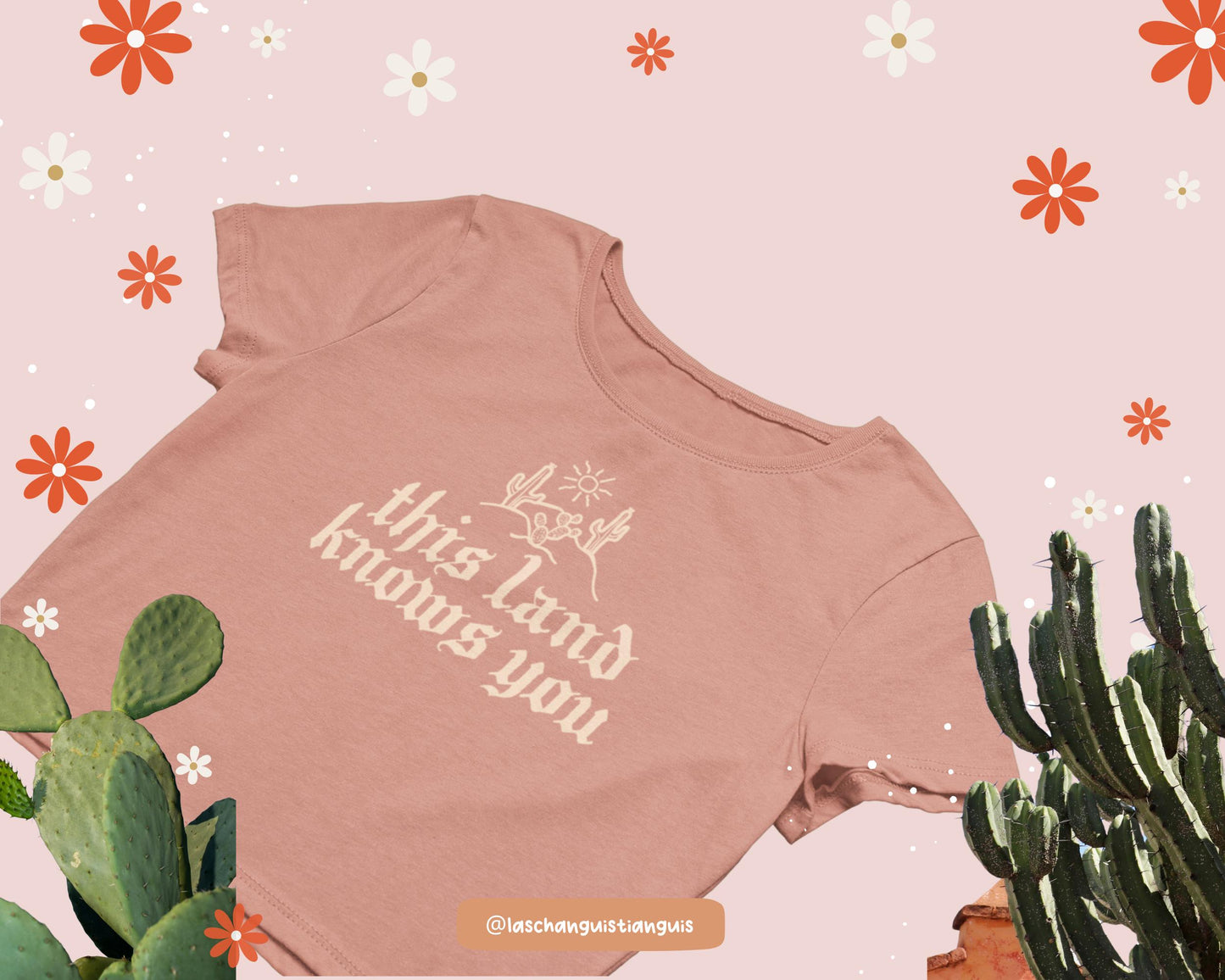 Desert Roots Boxy Crop Top – Latina Handmade T-Shirt in Antique Yellow & Desert Pink