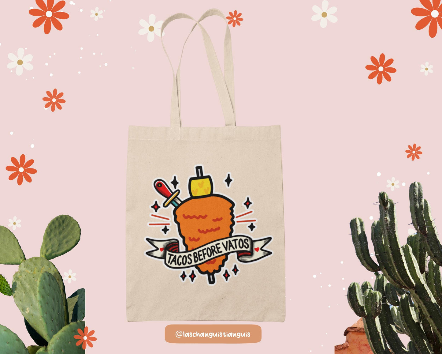 Tacos Before Vatos Tote Bag – Funny Taco Lover Gift, Al Pastor Street Food Aesthetic, Latina Chicana Market Bag, Canvas Tote