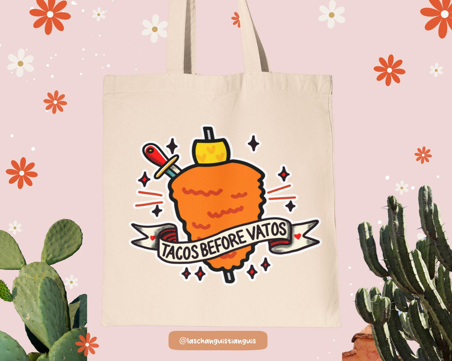 Tacos Before Vatos Tote Bag – Funny Taco Lover Gift, Al Pastor Street Food Aesthetic, Latina Chicana Market Bag, Canvas Tote