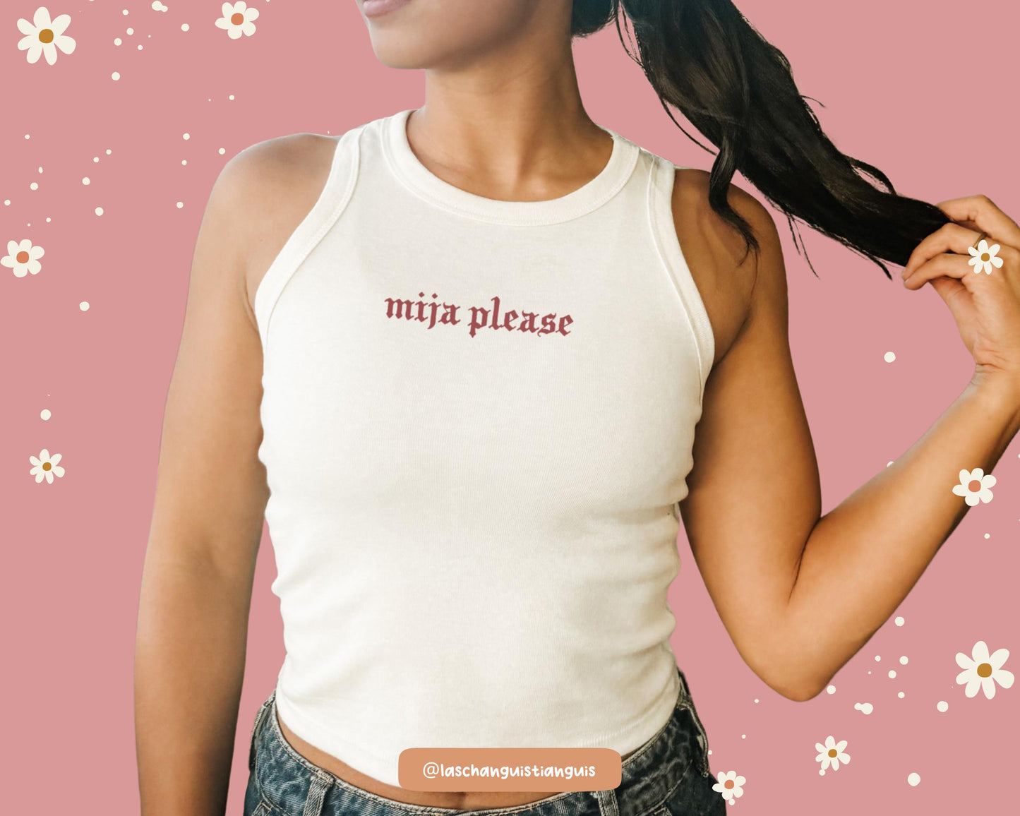 Mija Please Ribbed Crop Tank – Spanglish Latina Shirt | Off-White Muscle Tank | Handmade Chicana Top | First Gen Gift | Small Biz Latina