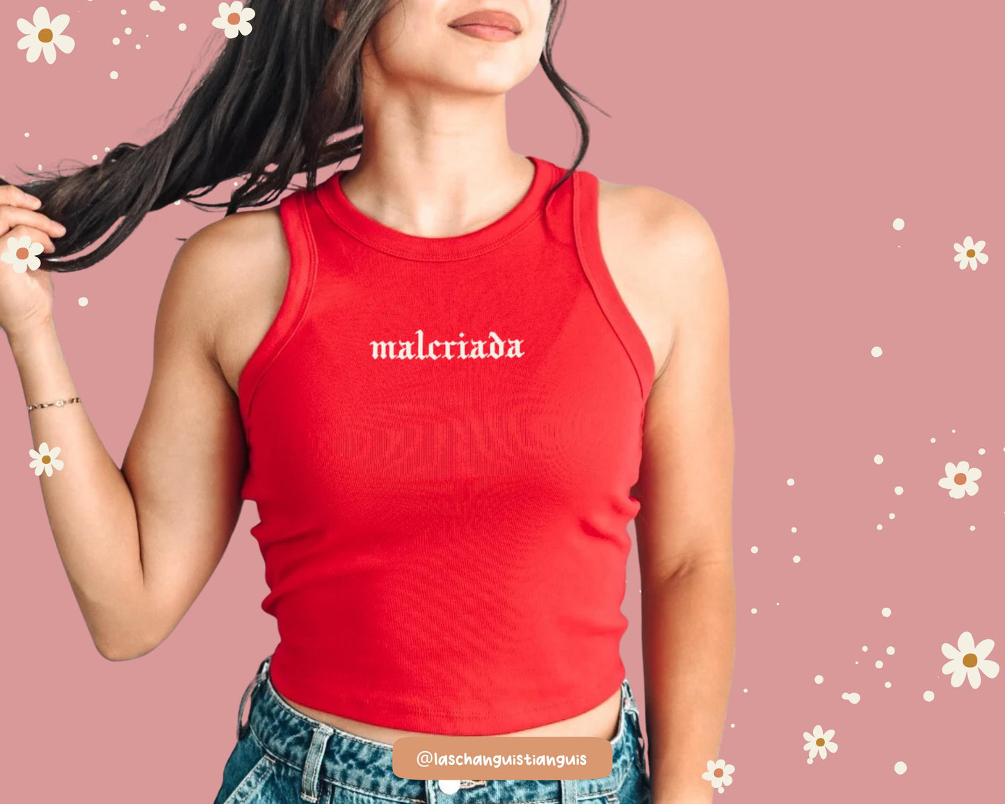 Malcriada Crop Tank – Latina Spanglish Shirt | Ribbed Muscle Tank | Handmade Chicana Top | Latina-Owned Small Biz | Red or Black