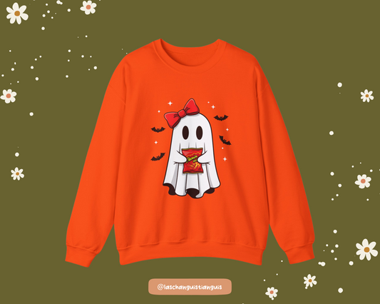 Latina Halloween Sweatshirt – Cute Ghost with hot cheetos