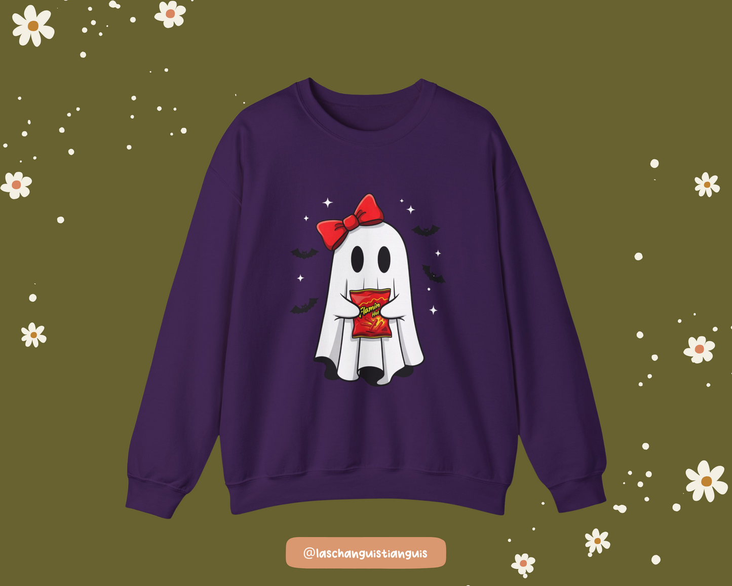 Latina Halloween Sweatshirt – Cute Ghost with hot cheetos