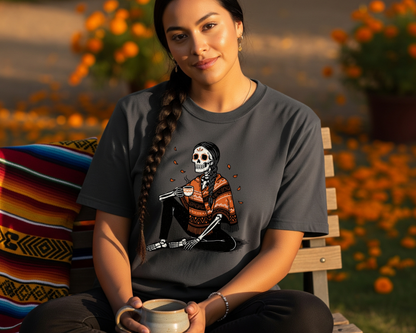 Día de Muertos Skeleton Mujer Comfort Colors® T-Shirt – Cozy Fall Tee with Cafecito & Marigold Petals
