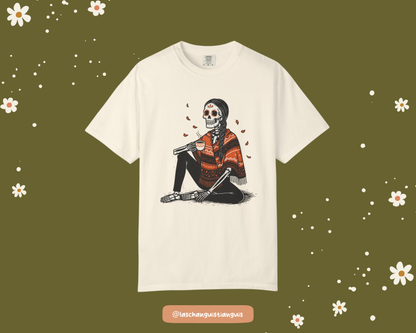 Día de Muertos Skeleton Mujer Comfort Colors® T-Shirt – Cozy Fall Tee with Cafecito & Marigold Petals