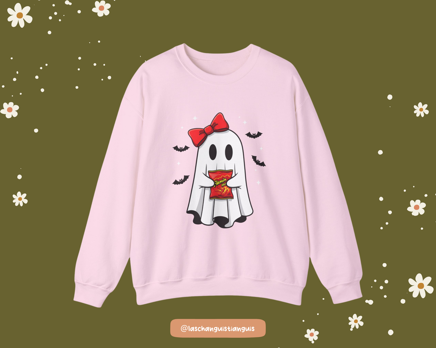 Latina Halloween Sweatshirt – Cute Ghost with hot cheetos