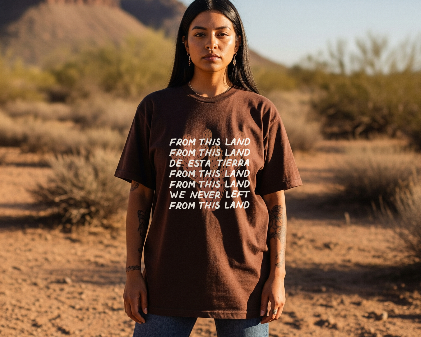 We Never Left Shirt – Chicana Latina Tee | First-Gen Shirt | Indigenous Roots T-Shirt | Brown and Proud | Latina-Owned Small Biz