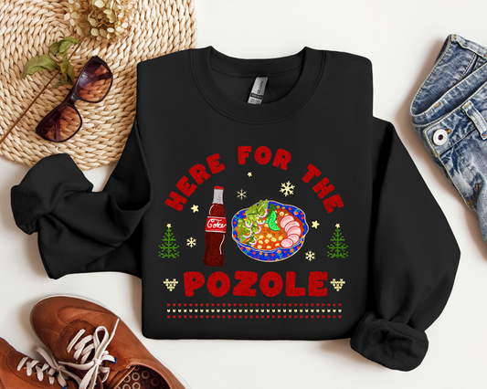 Here for the Pozole Christmas Sweater – Black Crewneck