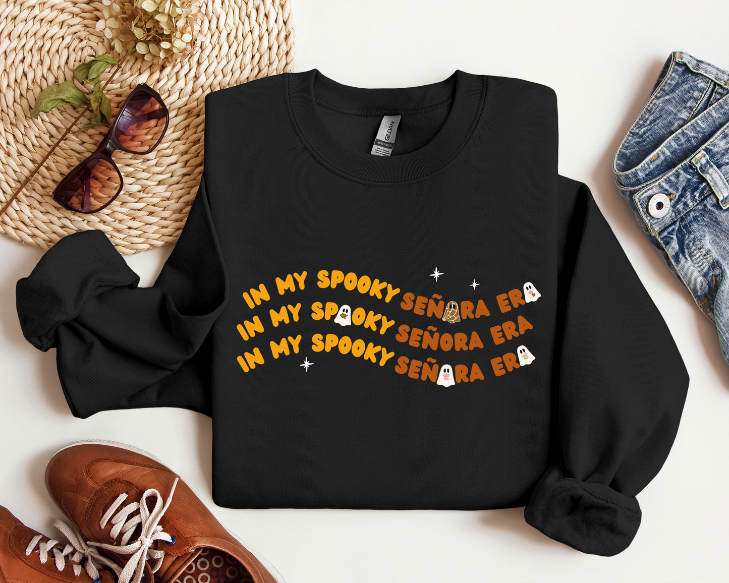 In My Spooky Señora Era Shirt or Crewneck | Halloween Graphic Tee with Ghosts and Pan Dulce