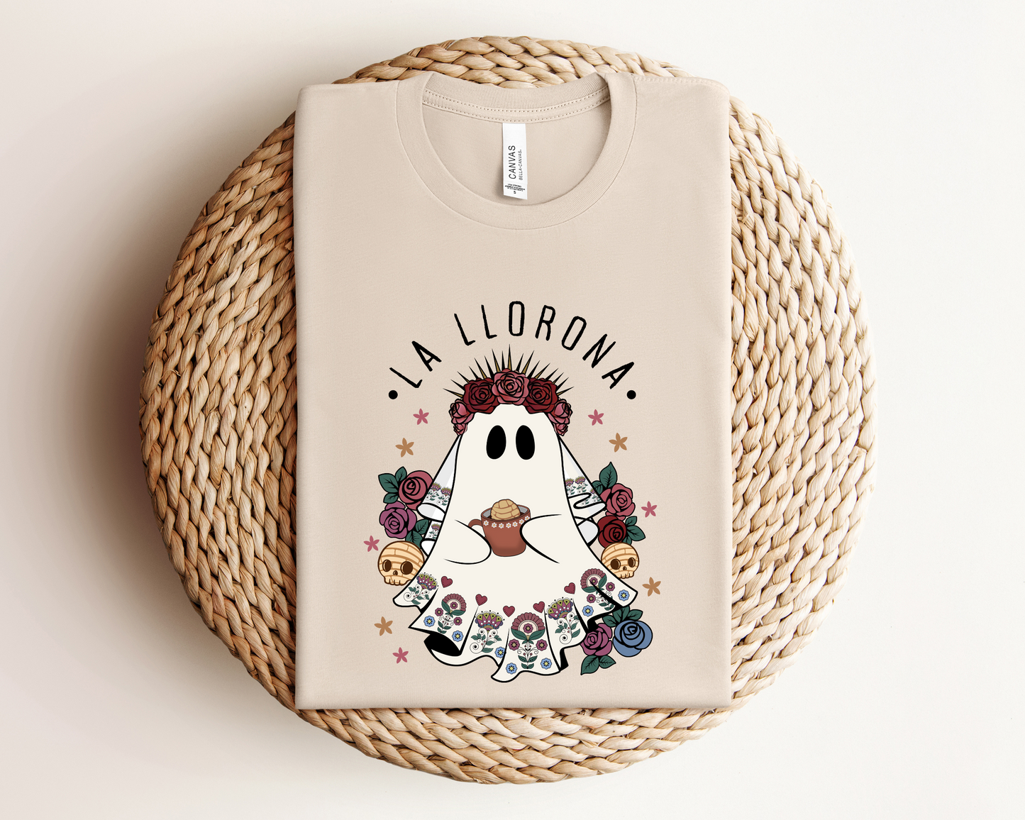 La Llorona Ghost Shirt or Crewneck | Día de los Muertos Inspired Apparel | Embroidered Design with Café de Olla