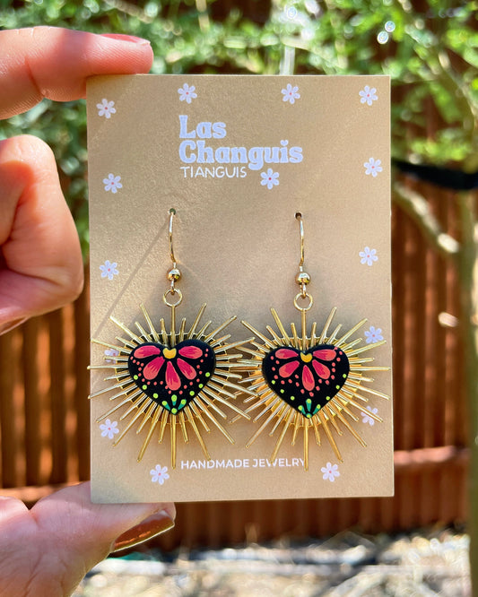 Handmade Sacred Heart Earrings – Mexican Folk Art Inspired Jewelry