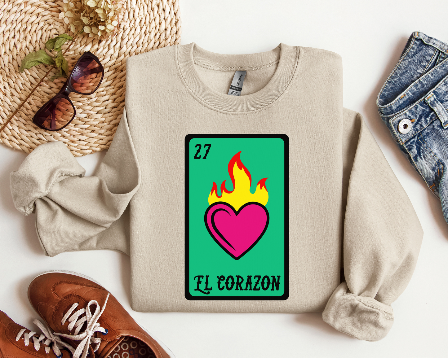 Corazon - Flaming Loteria Valentine's Crewneck