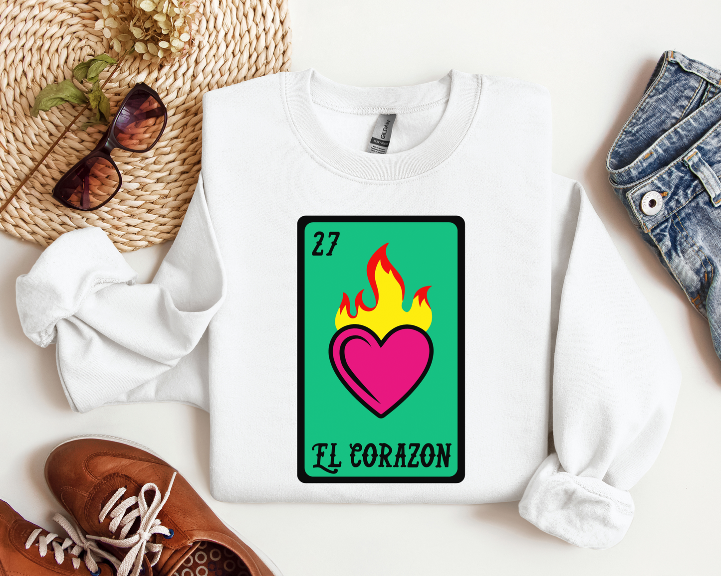 Corazon - Flaming Loteria Valentine's Crewneck