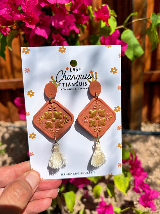 Handmade Talavera-Inspired Earrings – Artisanal Polymer Clay Dangle Earrings – Hand-Painted Mexican-Inspired Jewelry